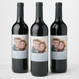 Étiquette Pour Bouteilles De Vin Photo Minimaliste Bleu Joyeux