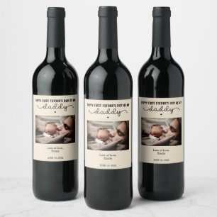 Étiquette Pour Bouteilles De Vin Photo minimaliste personnalisée de première Fête d