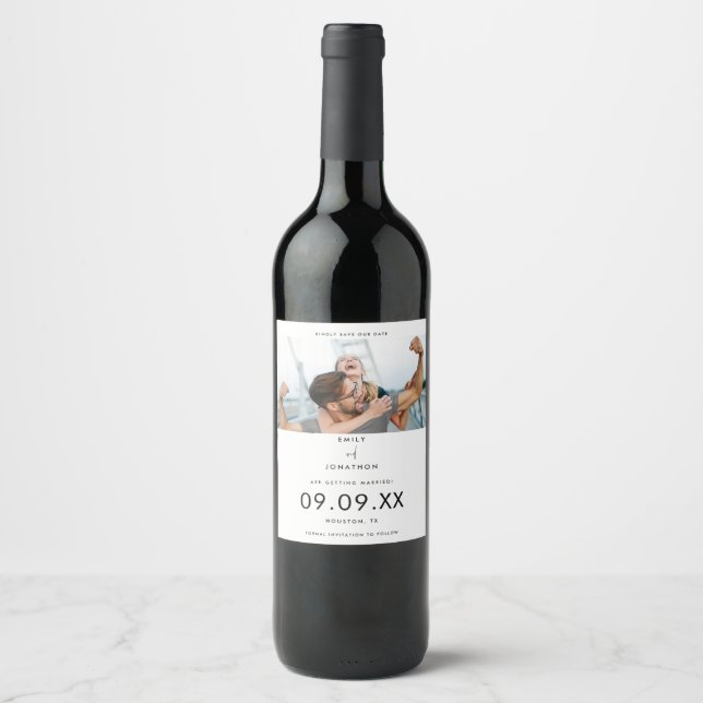 Étiquette Pour Bouteilles De Vin Photo moderne Simple Typographie noire Enregistrer (Devant)