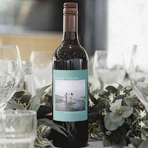 Étiquette Pour Bouteilles De Vin Photo moderne Turquoise Amour & Merci Minimal Mari