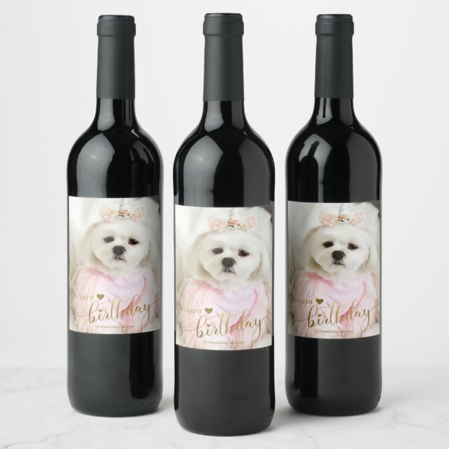 Étiquette Pour Bouteilles De Vin Photo personnalisée Chien animal de compagnie Typo (Bouteilles)