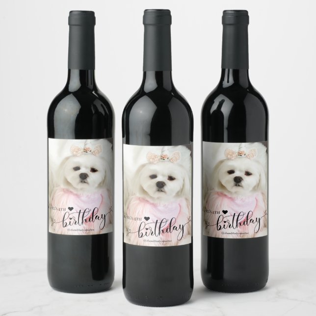 Étiquette Pour Bouteilles De Vin Photo personnalisée Chien animal de compagnie Typo (Bouteilles)