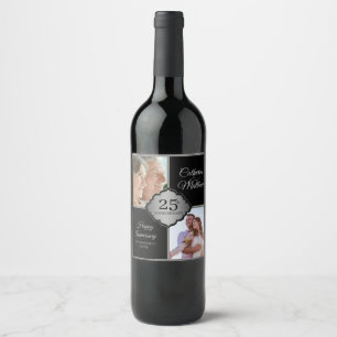 Étiquette Pour Bouteilles De Vin Photo personnalisée Étiquette du vin du 25e annive