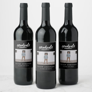 Étiquette Pour Bouteilles De Vin Photographie de script moderne graduation en noir 