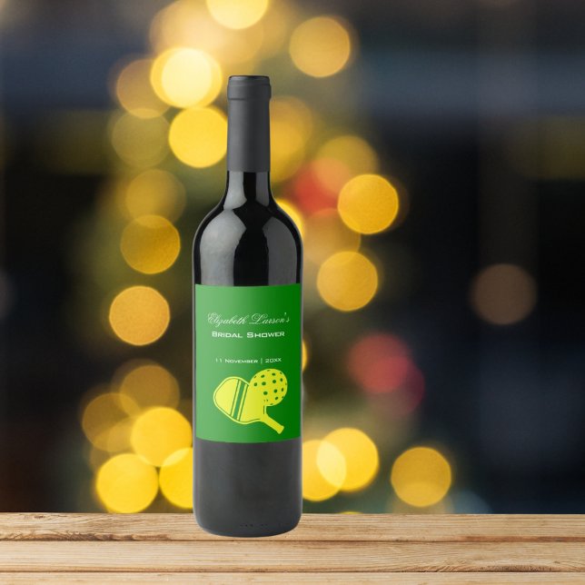 Étiquette Pour Bouteilles De Vin Pickleball Amateurs Fête des mariées Neon Thème (Créateur téléchargé)