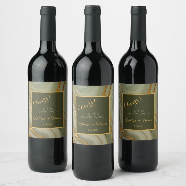 Étiquette Pour Bouteilles De Vin Pierre d'onyx verte et dorée  (Bouteilles)