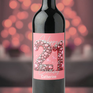Étiquette Pour Bouteilles De Vin Pierres grasses roses et blanches 21e anniversaire