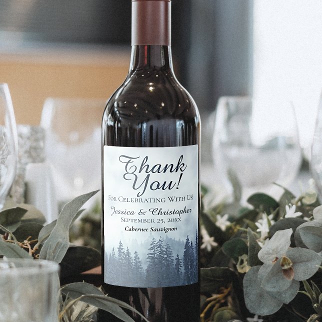 Étiquette Pour Bouteilles De Vin Pin bleu rustique Mariage Merci  (Créateur téléchargé)