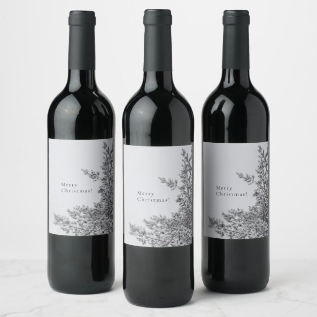 Étiquette Pour Bouteilles De Vin Pin enneigé, esthétique de Noël scandinave (Bouteilles)