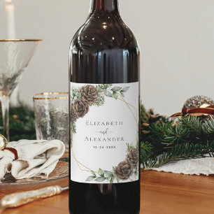 Étiquette Pour Bouteilles De Vin Pine d'hiver Cône verdure Aquarelle Mariage