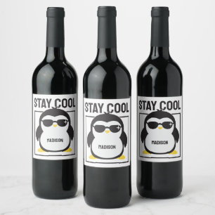 Étiquette Pour Bouteilles De Vin Pingouin cool de nom personnalisé