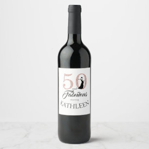 Étiquette Pour Bouteilles De Vin Pink 50 et fabuleux fête d'anniversaire Nom person