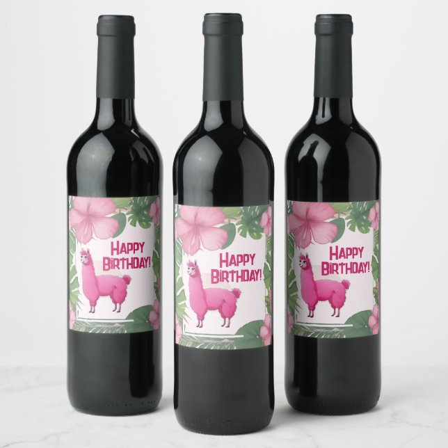 Étiquette Pour Bouteilles De Vin Pink Joyeux Lama souriant (Bouteilles)