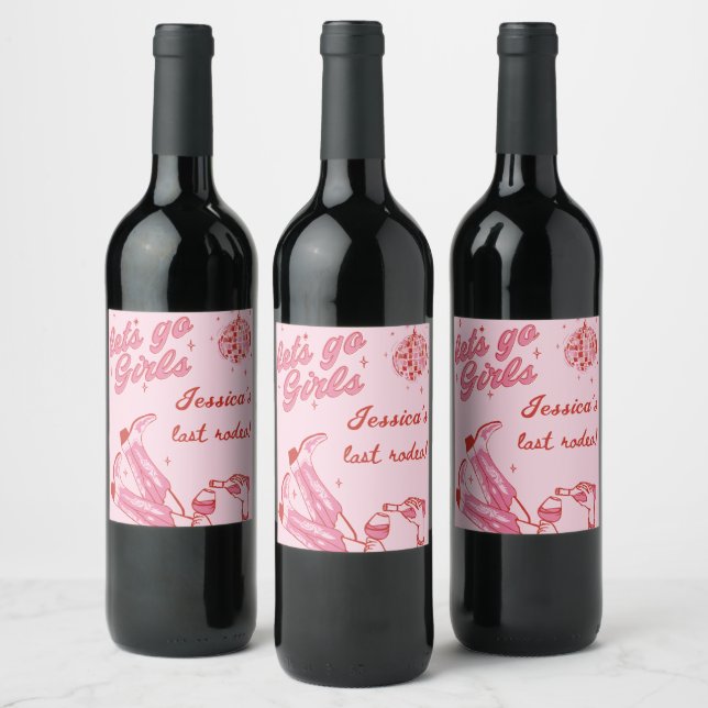Étiquette Pour Bouteilles De Vin Pink Lets Go Girls Disco Cowgirl Bachelorette (Bouteilles)