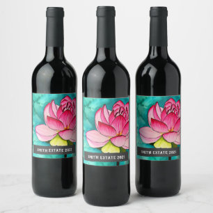 Étiquette Pour Bouteilles De Vin Pink Lotus aquarelle art vin étiquette