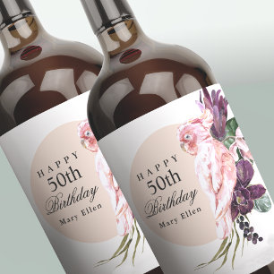 Étiquette Pour Bouteilles De Vin Pink Parrot Boho Tropical 50th Birthday Party