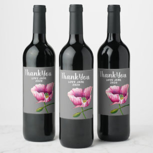 Étiquette Pour Bouteilles De Vin Pink pavot aquarelle de fleurs art