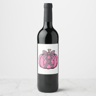 Étiquette Pour Bouteilles De Vin Pink Ribbon Citrouille Face Halloween Cancer du se