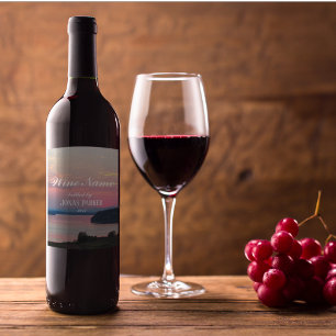 Étiquette Pour Bouteilles De Vin Pink Seascape Sunset Photo personnalisée