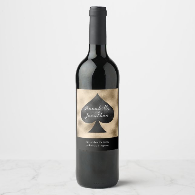 Étiquette Pour Bouteilles De Vin Pique noir sur fond doré (Devant)