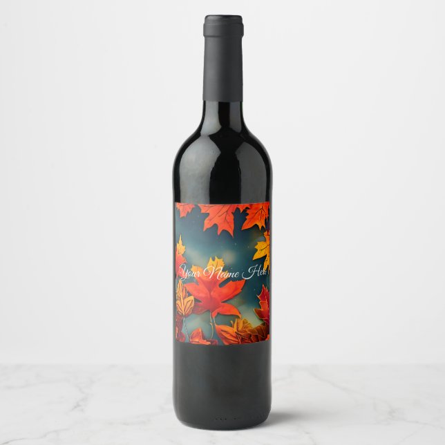 Étiquette Pour Bouteilles De Vin Pittoresque Rustique Feuille d'érable d'automne (Devant)