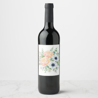 Étiquette Pour Bouteilles De Vin Pivoine et fleur d'anémone florale élégante à l'aq
