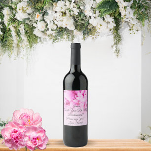 Étiquette Pour Bouteilles De Vin Pivoine Rose Tendre Seras-Tu Ma Demoiselle D'Honne