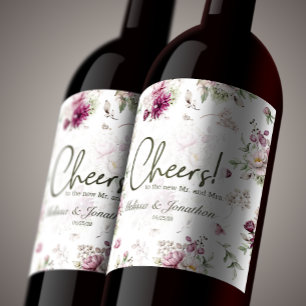 Étiquette Pour Bouteilles De Vin Pivoines Mariage Floral Bourgogne Rose