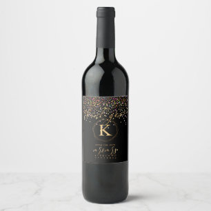 Étiquette Pour Bouteilles De Vin PixDezines Confetti+Monogram A-Z, Nouveau M. Mme.