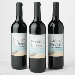 Étiquette Pour Bouteilles De Vin Plage côtière avec Baby shower de bateau de pêche