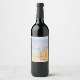 Étiquette Pour Bouteilles De Vin Plage, étoile de mer, coquillage