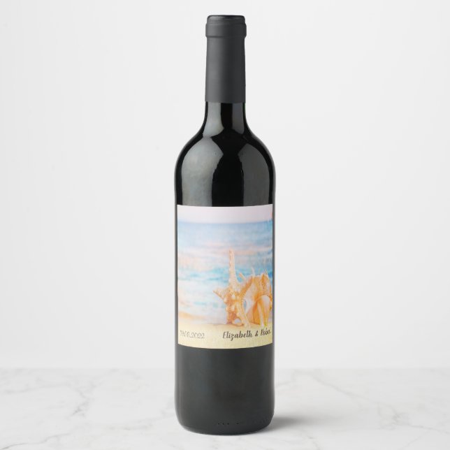 Étiquette Pour Bouteilles De Vin  Plage, étoile de mer, coquillage  (Devant)