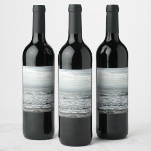 Étiquette Pour Bouteilles De Vin Plage Ocean Water Sky Blue White Grey Wave Coastal