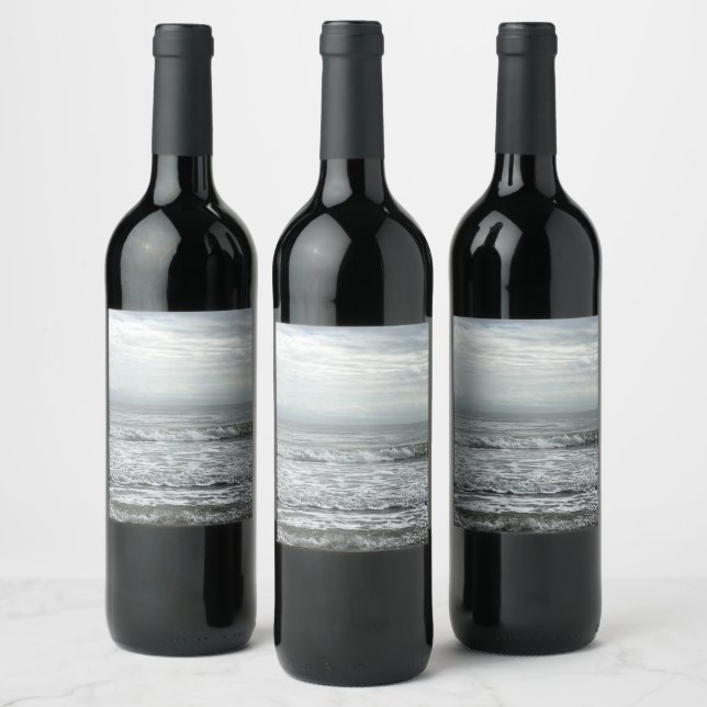Étiquette Pour Bouteilles De Vin Plage Ocean Water Sky Blue White Grey Wave Coastal (Bouteilles)