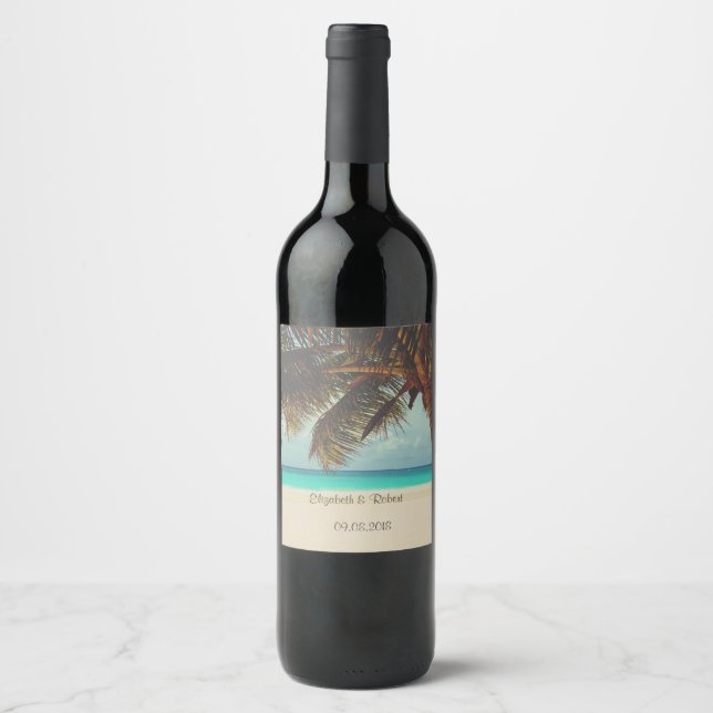 Étiquette Pour Bouteilles De Vin Plage Tropicale, Palmier (Devant)
