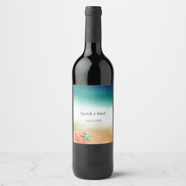 Étiquette Pour Bouteilles De Vin Plage tropicale poissons de mer (Devant)