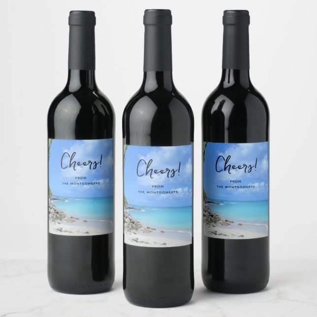 Étiquette Pour Bouteilles De Vin Plage tropicale turquoise joyeuse (Bouteilles)