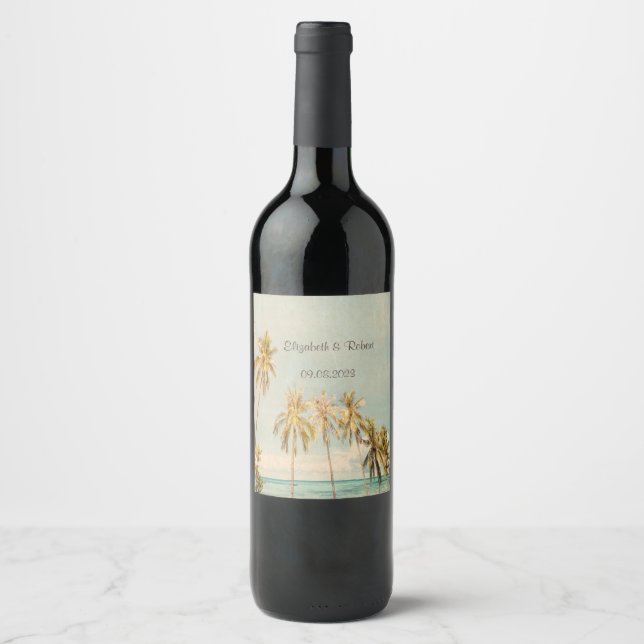 Étiquette Pour Bouteilles De Vin Plages Rétro Palmiers (Devant)