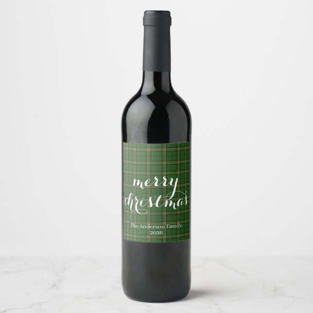 Étiquette Pour Bouteilles De Vin Plaid Classique Joyeux Noël Festif -  (Devant)