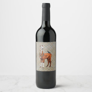 ÉTIQUETTE POUR BOUTEILLES DE VIN PLAID DE LAMA ET D'OISEAU