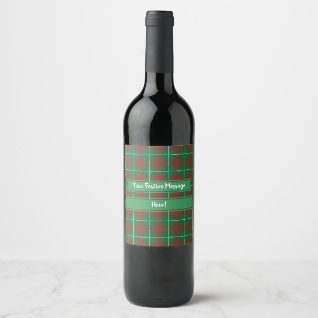 Étiquette Pour Bouteilles De Vin Plaid vert et rouge (Devant)