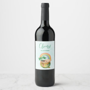Étiquette Pour Bouteilles De Vin Planeur Jardin mignon avec Arc-en-ciel et Clover