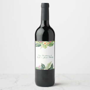 Étiquette Pour Bouteilles De Vin Plantes tropicales Hibiscus Plumeria Feuilles d'îl