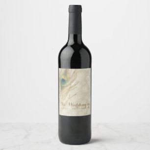 Étiquette Pour Bouteilles De Vin Plume de paon exotique dorée Glam élégant Party