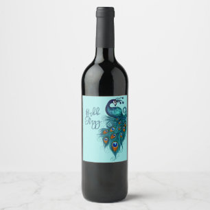 Étiquette Pour Bouteilles De Vin Plumes de paon sarcelle Paons