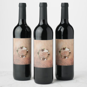Étiquette Pour Bouteilles De Vin Plumes rustiques de région boisée et fleur flora
