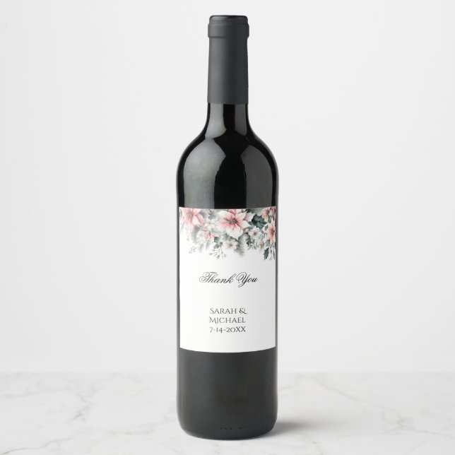 Étiquette Pour Bouteilles De Vin Poinsettia rose (Devant)