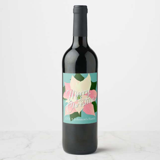 Étiquette Pour Bouteilles De Vin Poinsettia rose (Devant)