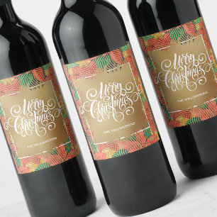 Étiquette Pour Bouteilles De Vin Poinsettias Joyeux Noël en or