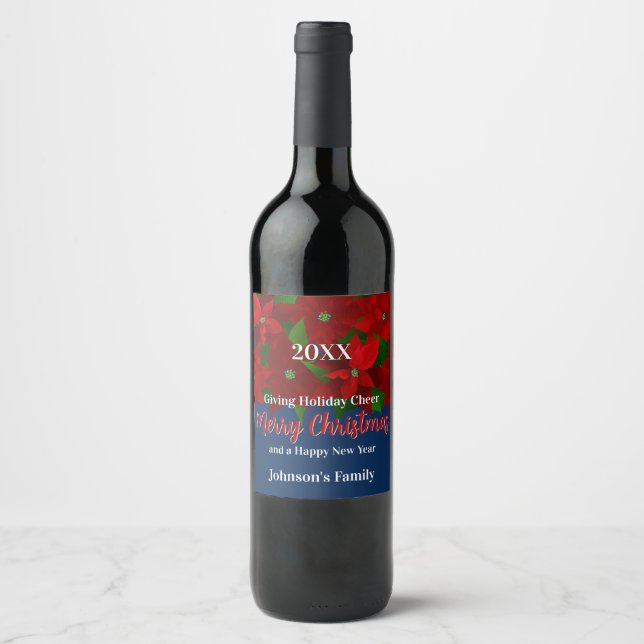 Étiquette Pour Bouteilles De Vin Poinsettias rouges (Devant)